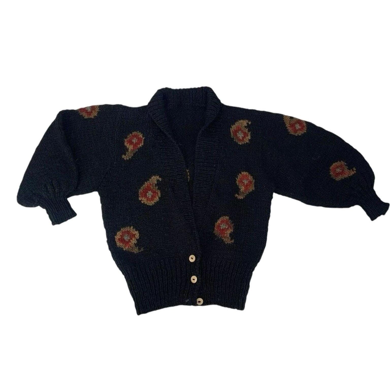 Vintage Hand Knit Paisley Puff Sleeve Sweater Uraguay M/L Cottage