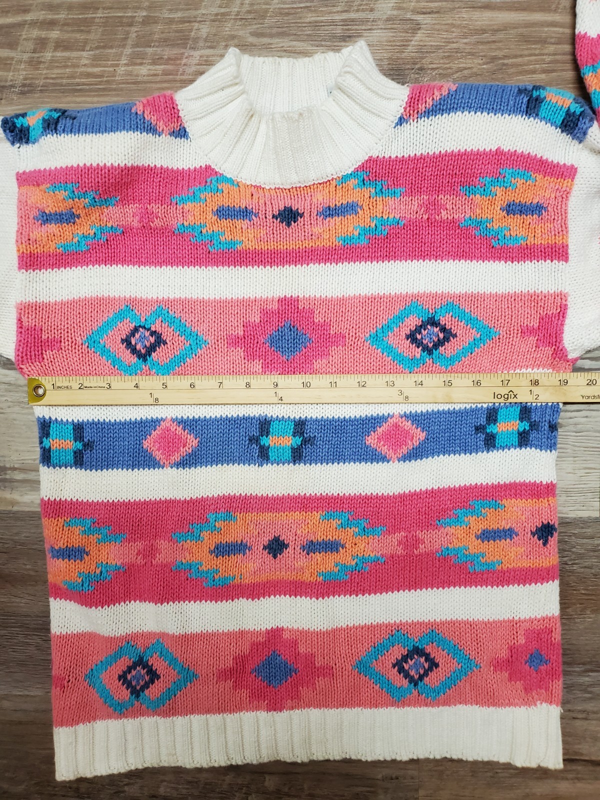 Vintage 80s Nuovo Sweater Women’s Medium Aztec Cotton Ramie Slouchy Tunic Pink