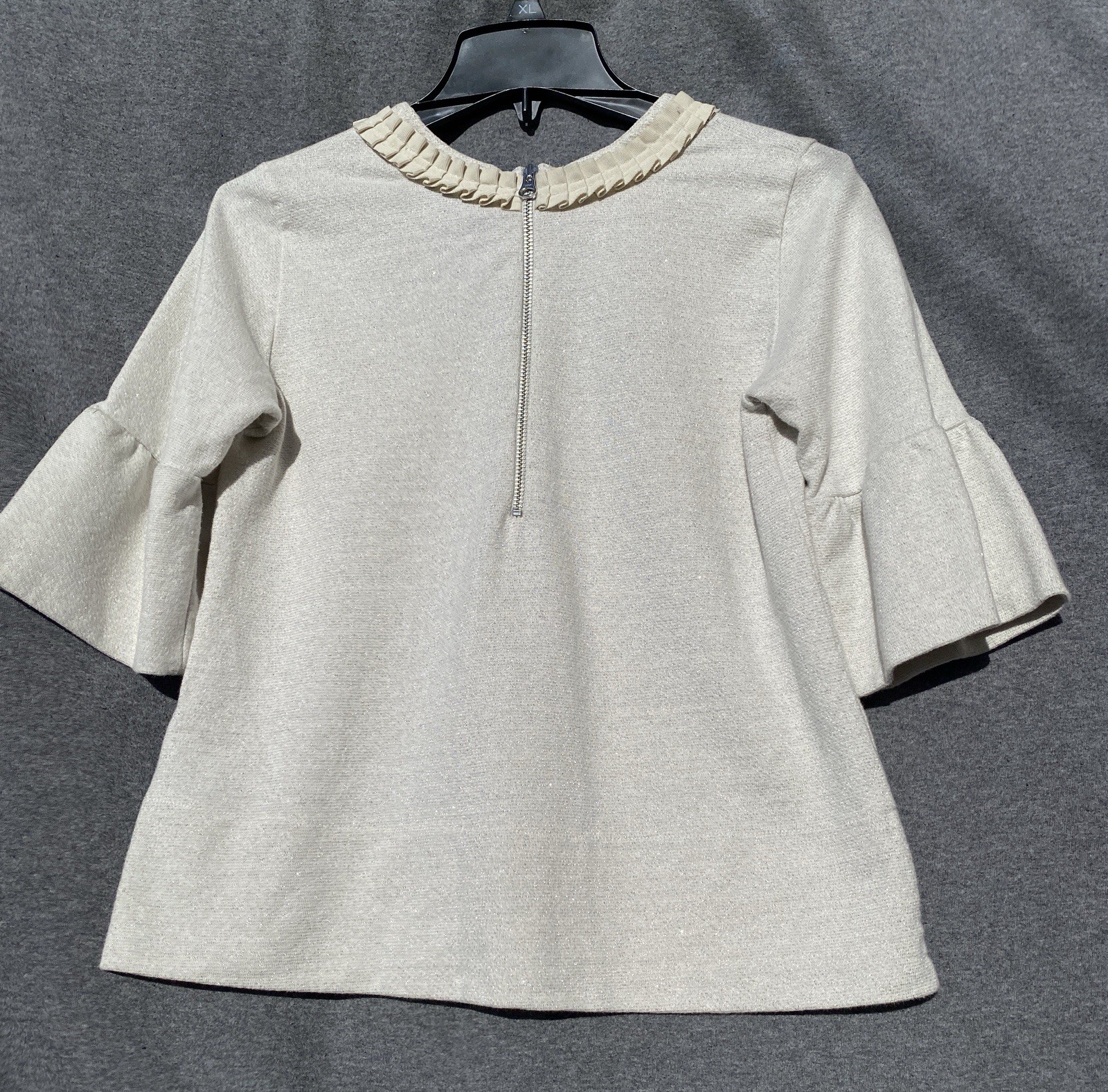 1970’s Vintage Blouse By French Connection Ruffled Collar Sleeves Size S Sparkly