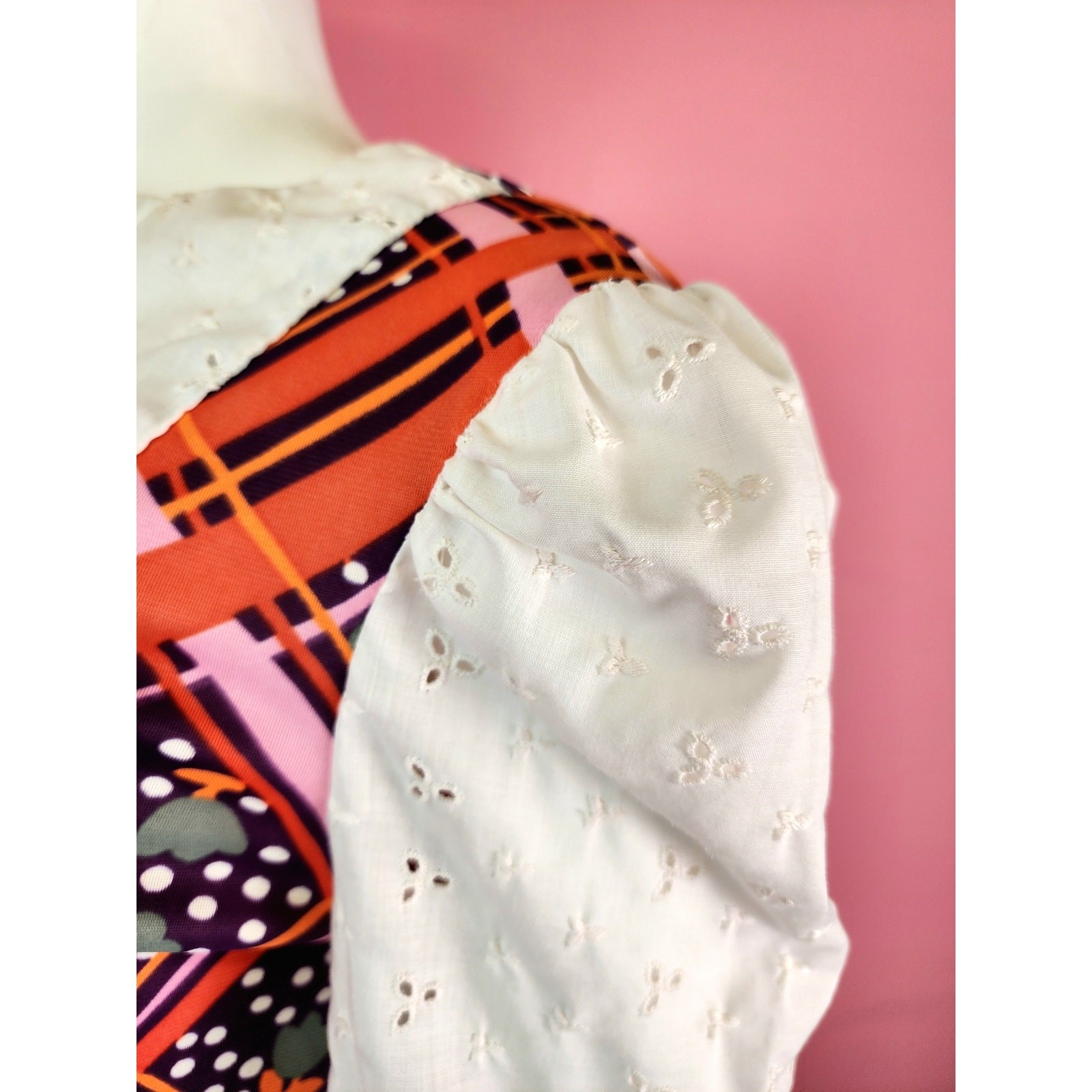 Vintage 1970’s Purple Psychedelic Boho Lace Eyelet Bell Sleeve Top