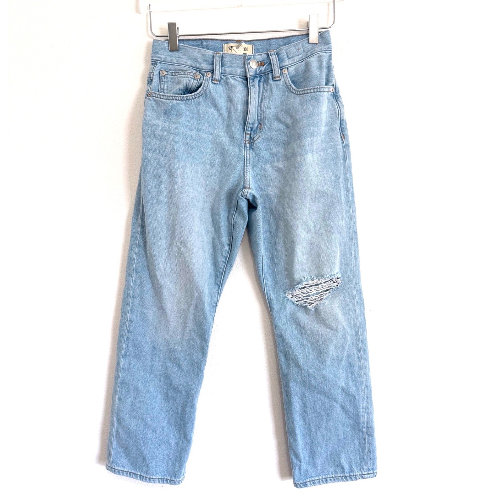 Madewell | The Perfect Vintage 90s Straight Jean Knee-Rip Edition Light Wash