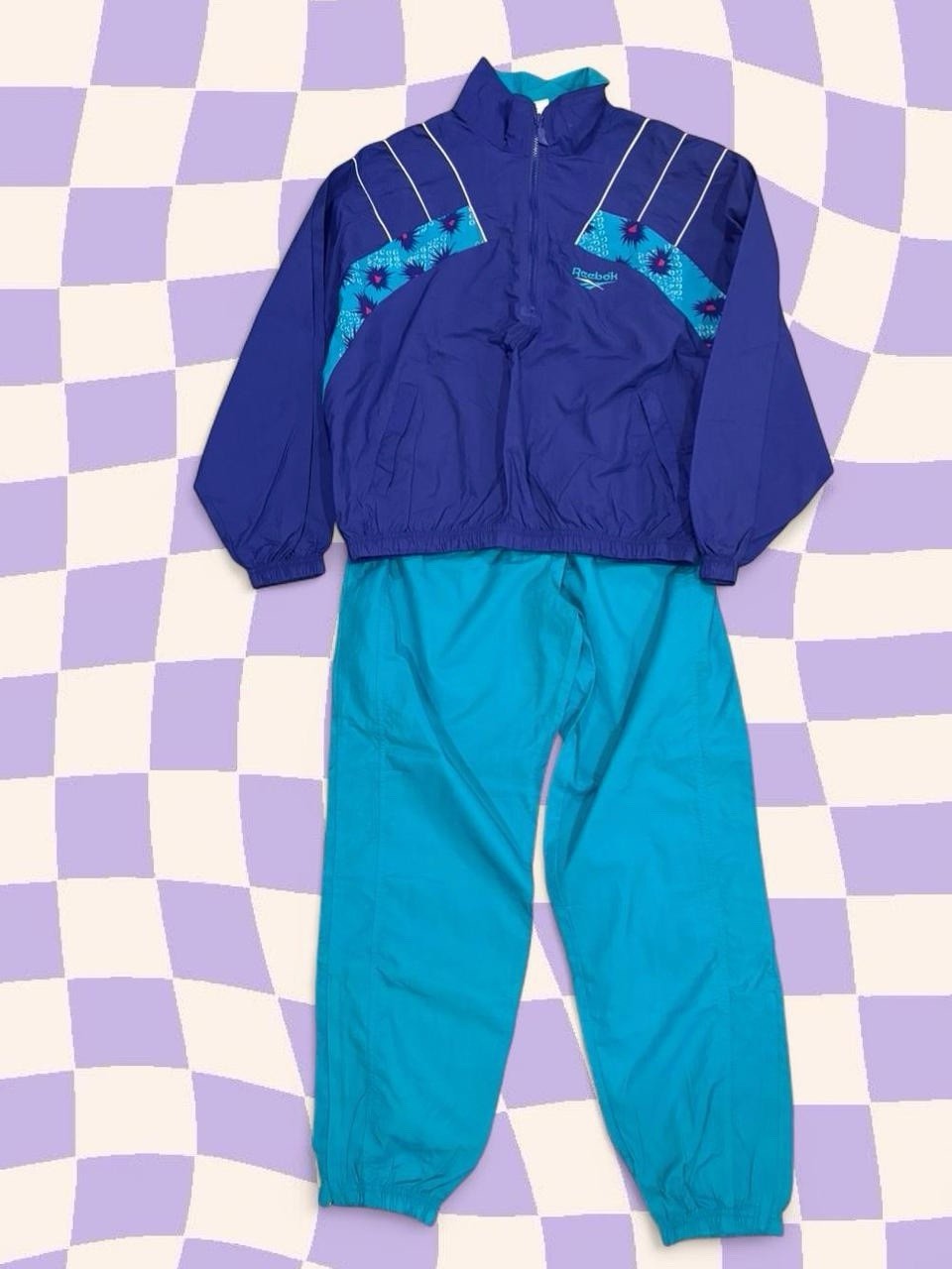 Vintage Reebok 90s Windbreaker Tracksuit Set M Purple Teal Nylon