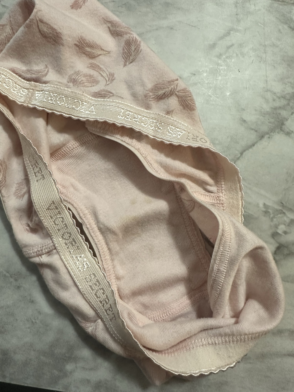 Vintage Victoria’s Secret Low Rise Bikini Signature Band Sz Pink Feathers