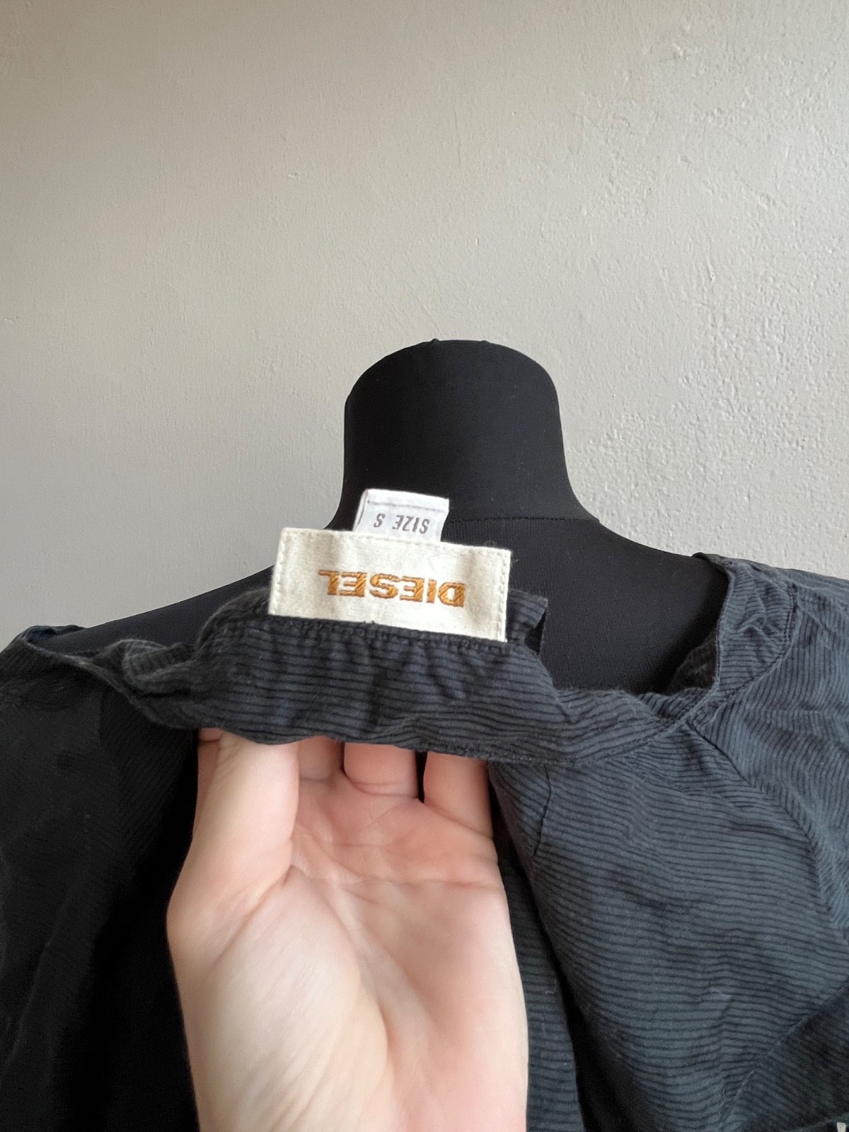 Diesel Vintage Y2K Crinkled Draped Blouse Black Asymmetrical Tie Hem Size S