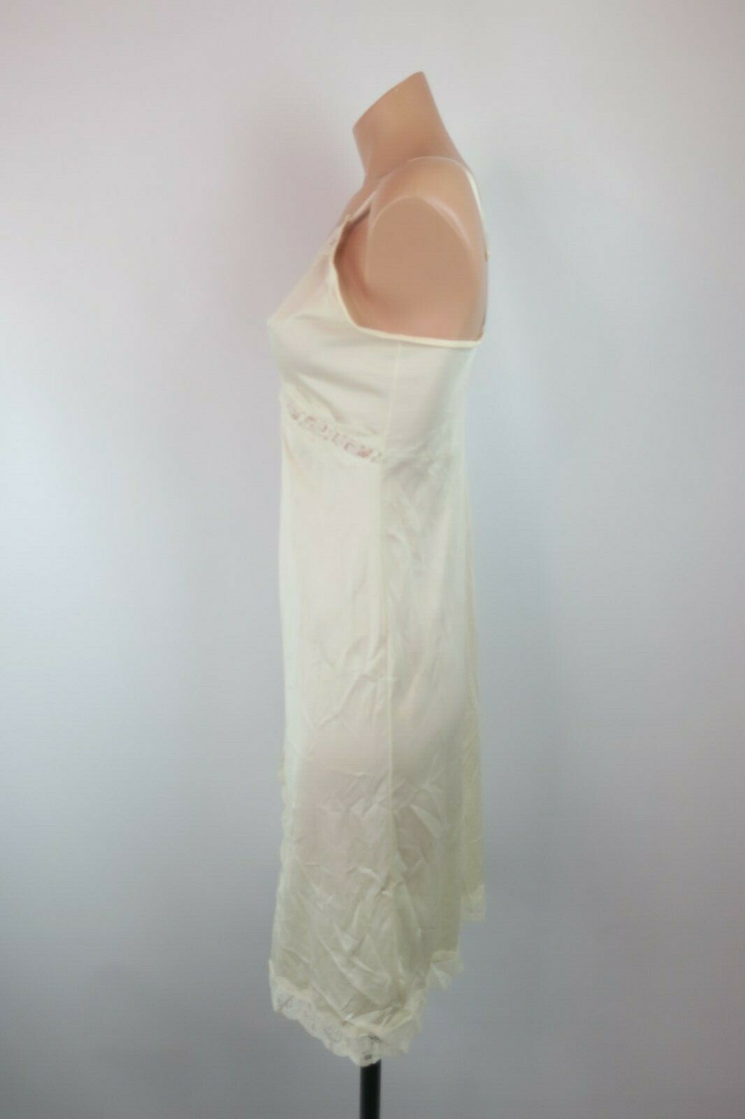 VTG 80s Night Gown French Alencon Lace Texsheen Full Slip Lingerie sz 34 Nude