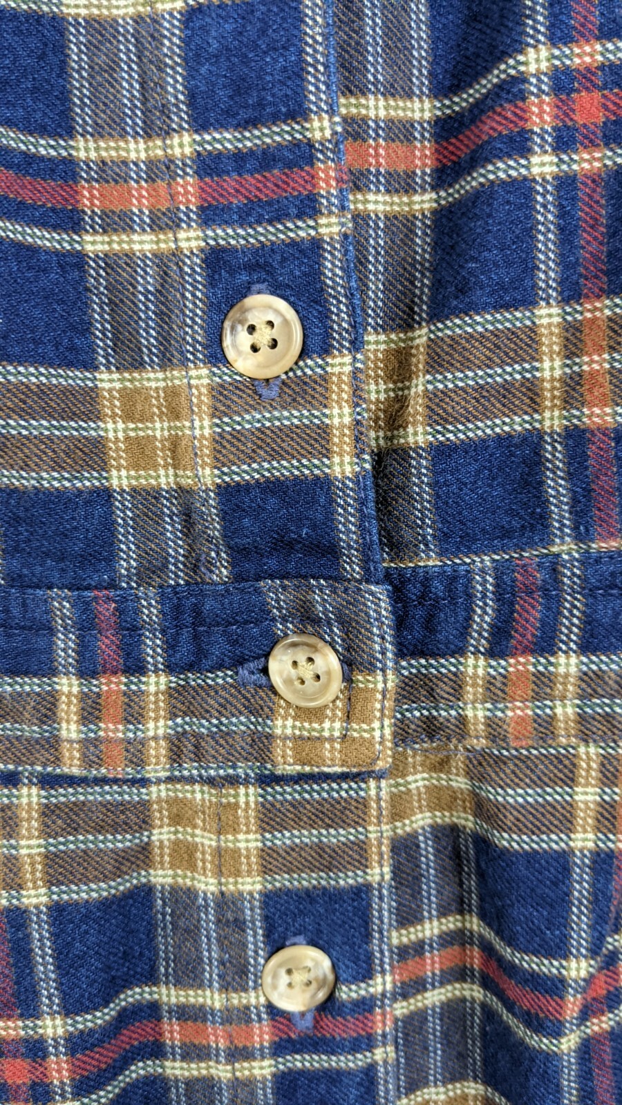 Vintage L.L. Bean Blue plaid Cotton Flannel Dress size M/L 1990’s 90s pockets