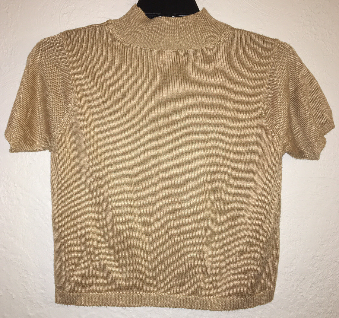 Vintage 1970’s Fia Italia Handloomed Gold Short Sleeve Sweater Size Small