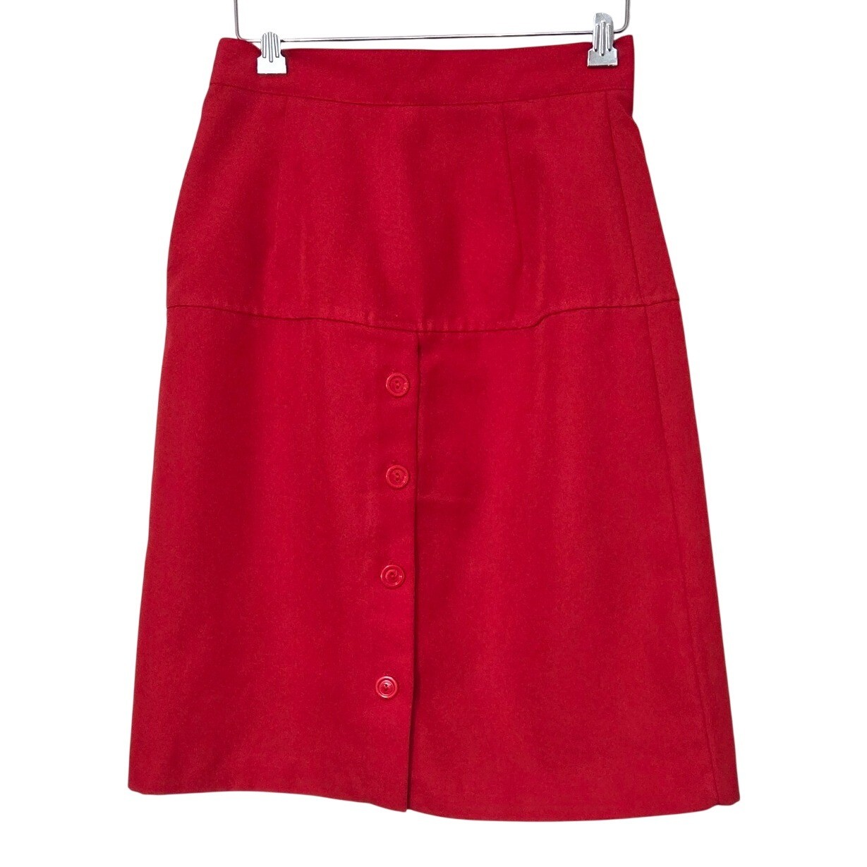 Vintage Sears Retro Preppy Red A-Line Midi Skirt Button Back Detail Size XS – S