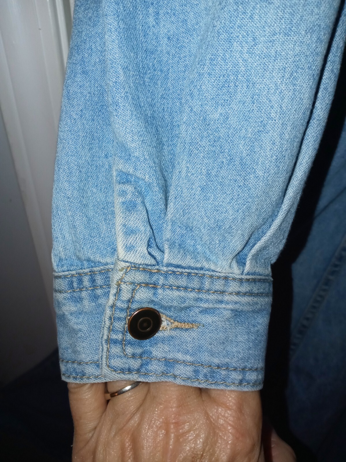 VTG 1980 J Acaro dress long slvs long 100% cotton blue jean denim button frnt S