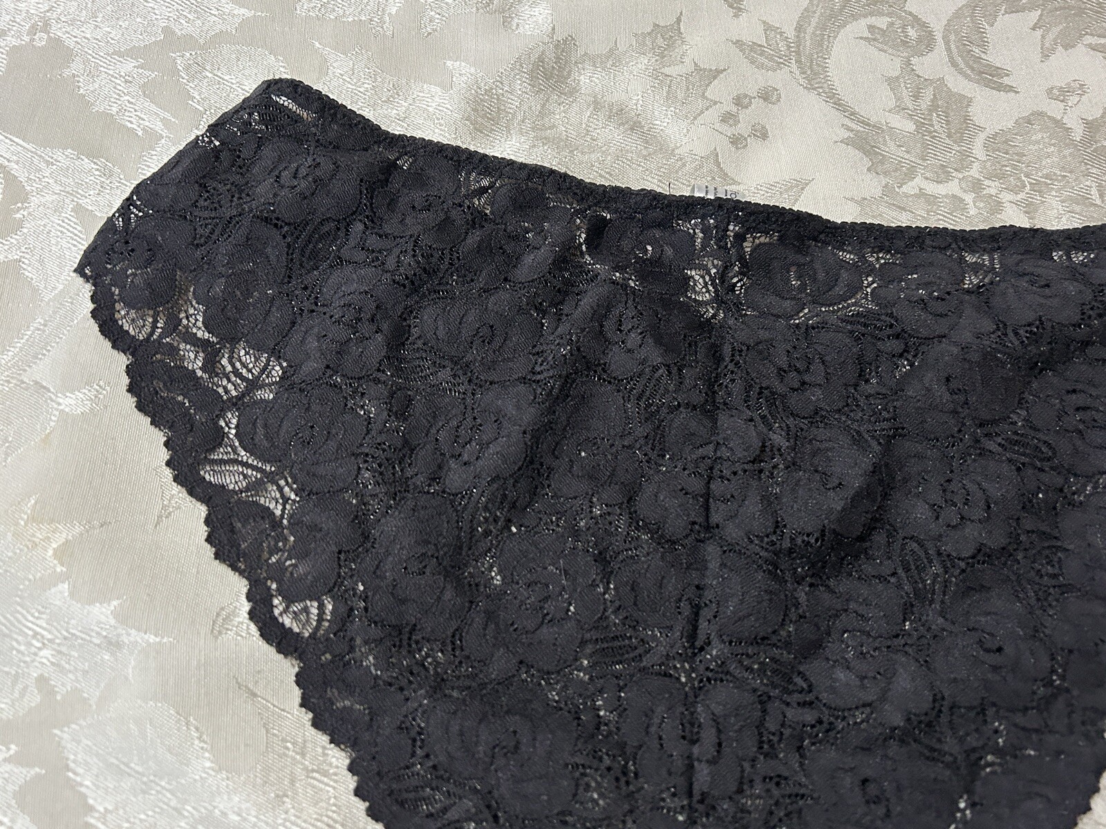 Vtg MAIDENFORM 40319 Tanga Floral Stretch Lace Hi-Cut 10/3X Black Panties #117