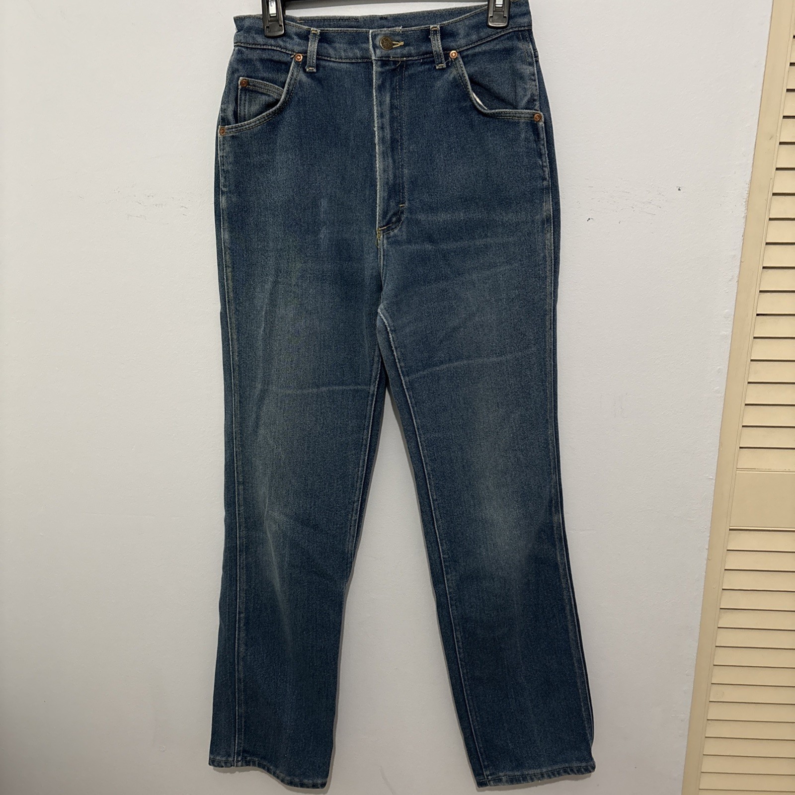 Vtg Lee Straight Pants Mom Jeans Medium Wash 5 Pockets Wavy S Stitching Sz 14L