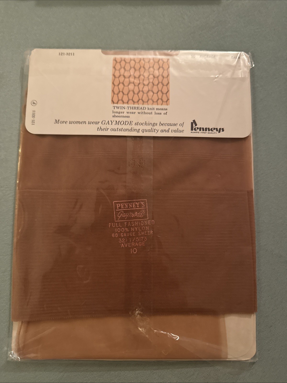 Vintage Penney’s Gaymode FF Nylon Stockings Beige Seamed 10-M, New Old Stock