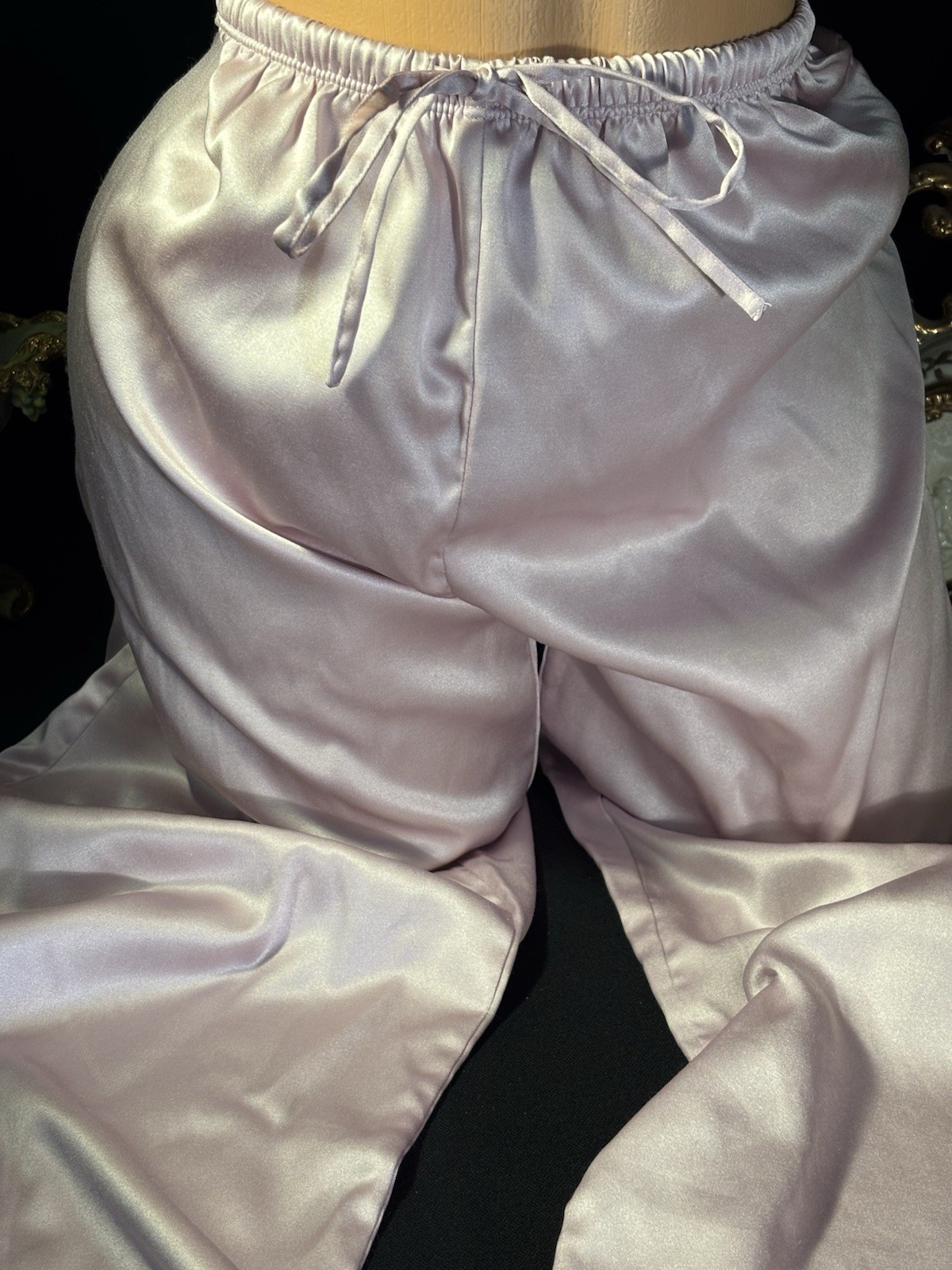 Vtg Satin Soft Lilac Purple Nightie PJ Lounge Nightie Pants Anastasia Pants S