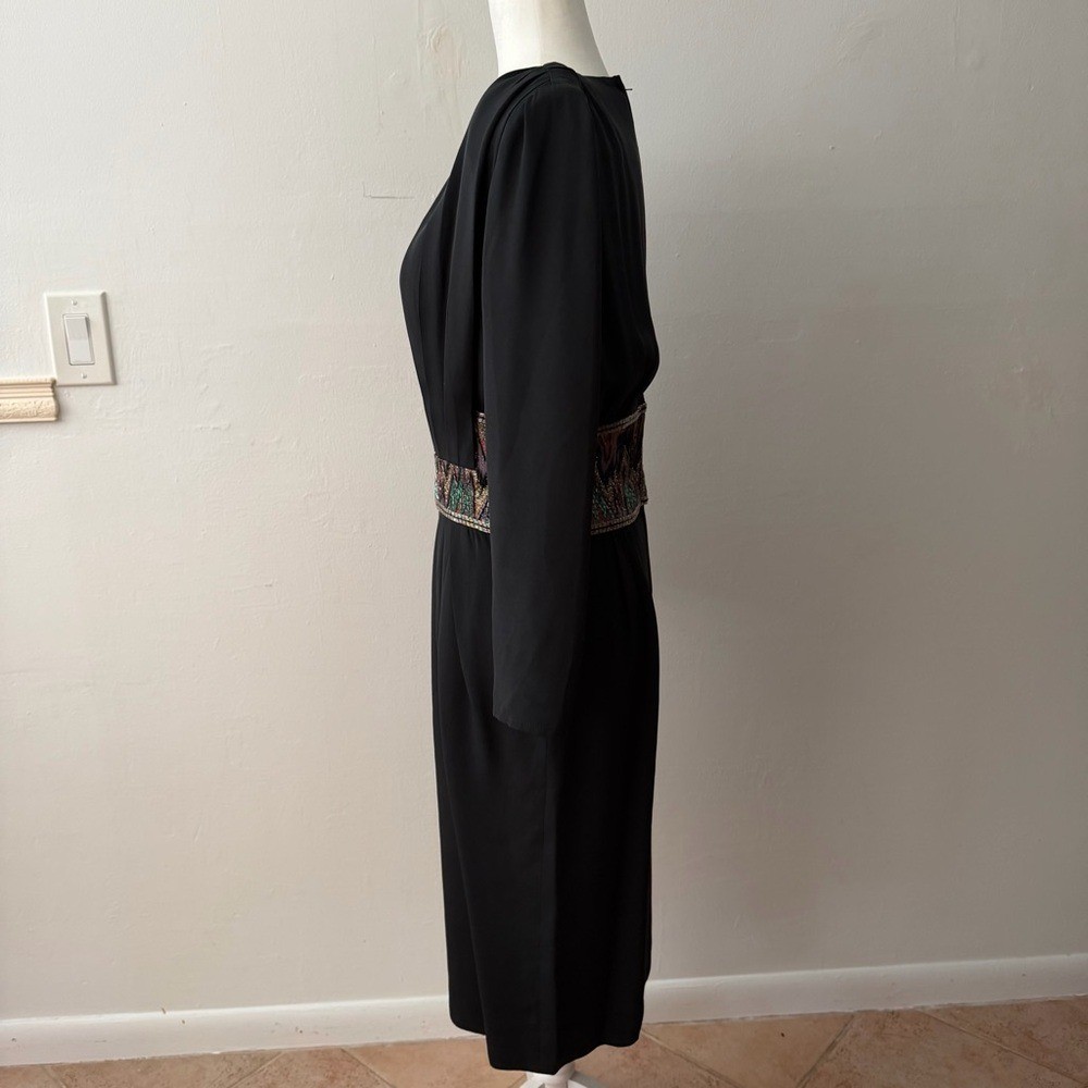 Vintage Francesca of Damon Midi Silk Cocktail Dress Whinsigoth Goth Beaded 1980s