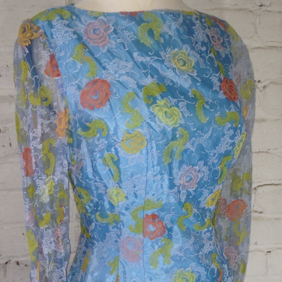 Vintage 40’s 50’s Dress Roses MOD Velvet Floral Pattern Garden Tea Party OOAK