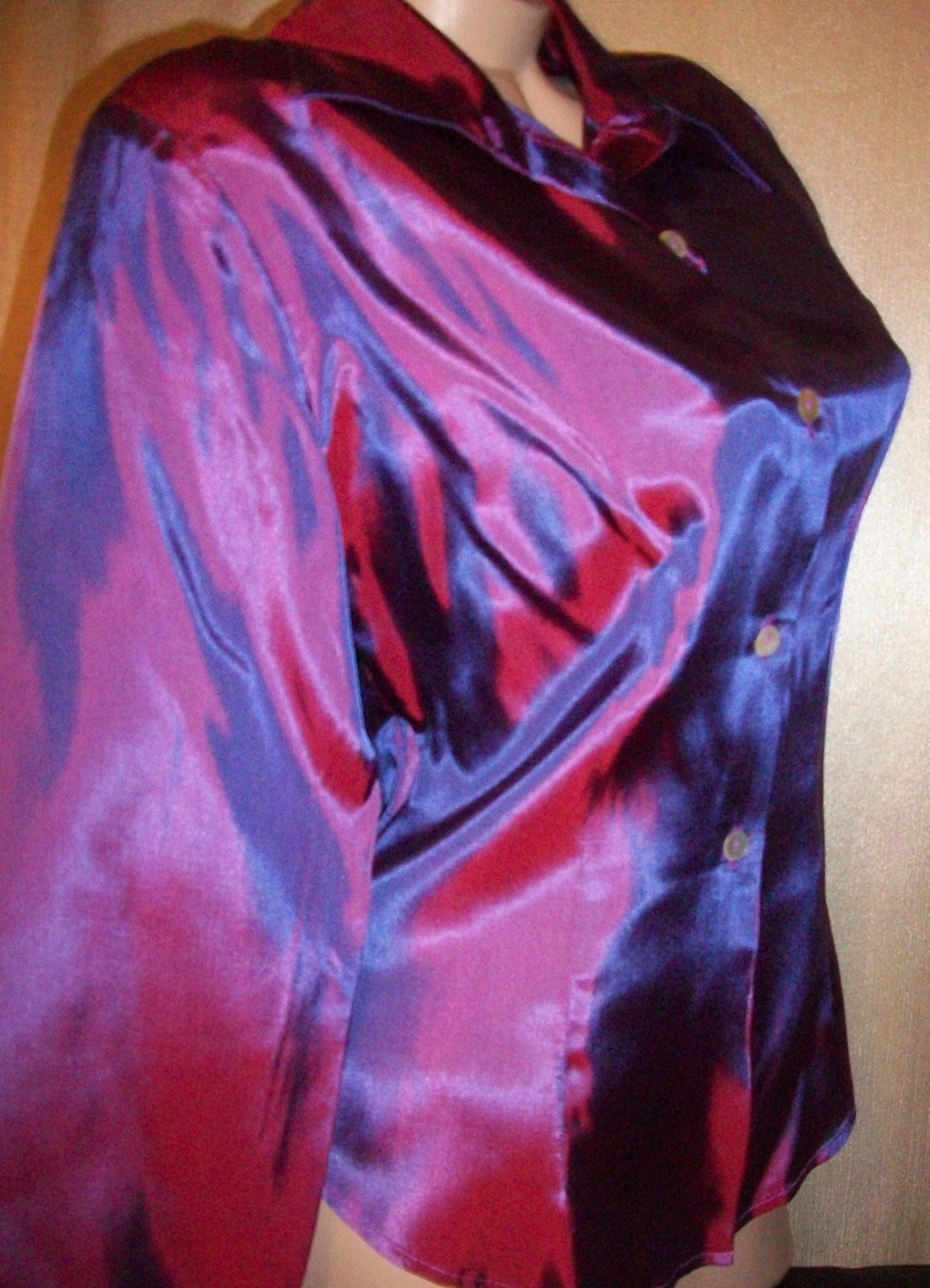 Vtg Purple Anxiety Satin French Cuff Shirt Top M USA