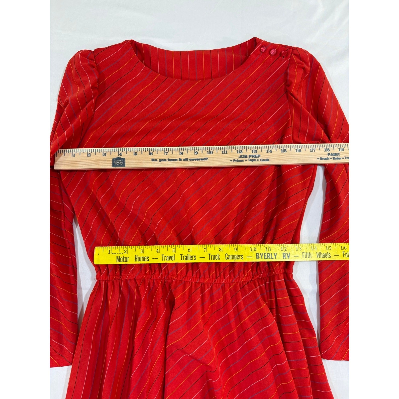 Vintage S.L Petites Size 14 Red Long Sleeve Midi Dress
