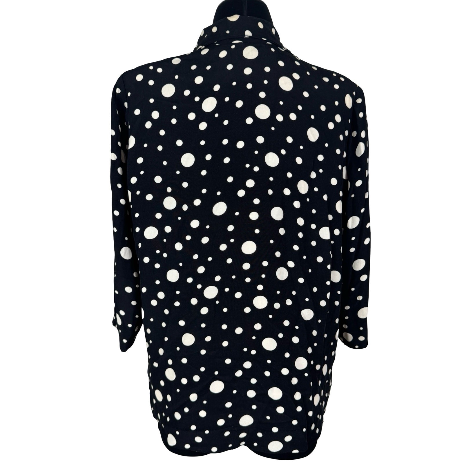 Vintage 80s Black White Polka Dot Blouse Pinup Rockabilly Peplum Retro XL 1X Top