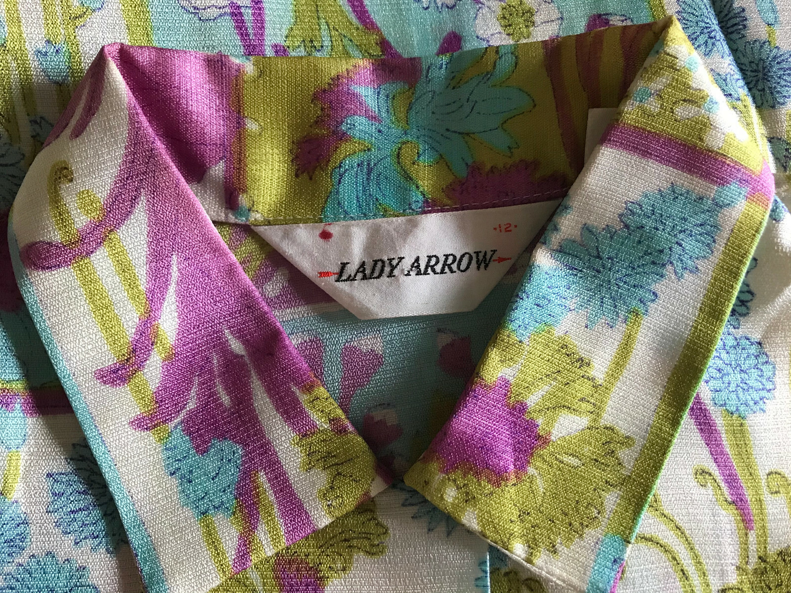 vtg 1960s 1970s LADY ARROW Floral Long Sleeve Secretary Blouse Womens SZ 12 Med