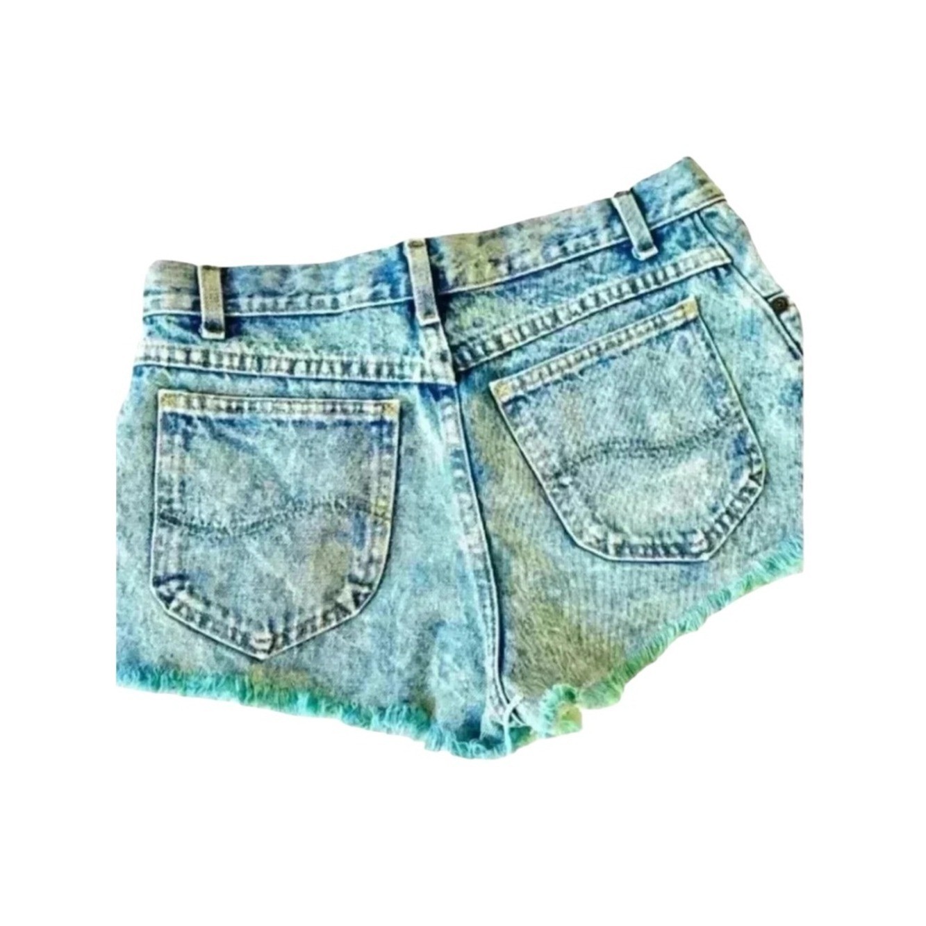 Vintage Vintage Turquoise Tinted High Waisted „Mom” Distress Cutoff Jean Shorts