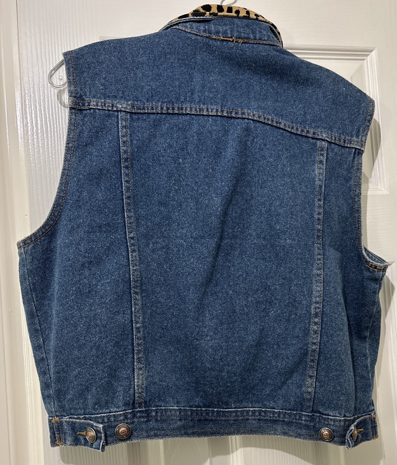 Painted Pony Denim Vest Faux Cheetah Print Size Large Texas Retro Y2K Western