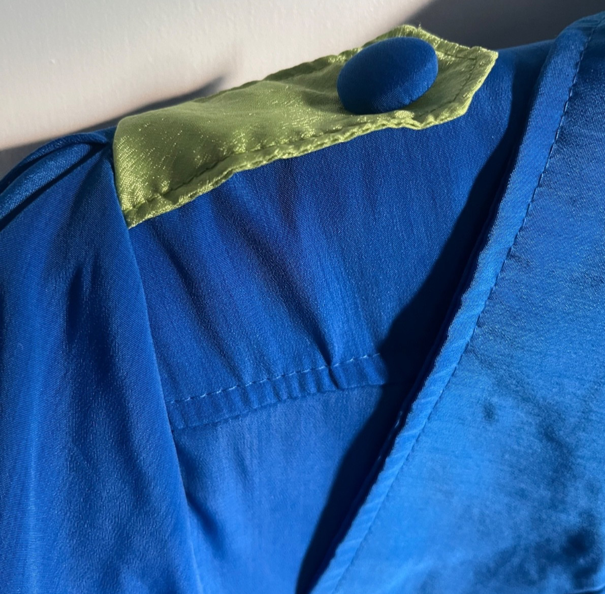 Vintage 80s Stuart Alan Petit Bright Blue Utility Jumpsuit Lime Green Accents