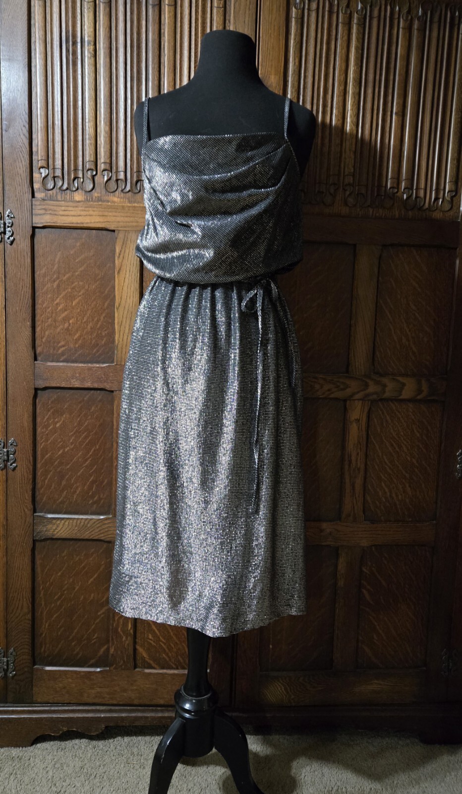 Vintage 70s 80s Disco Shimmering Silver And Black Lurex Size 7 Jr Dressworks
