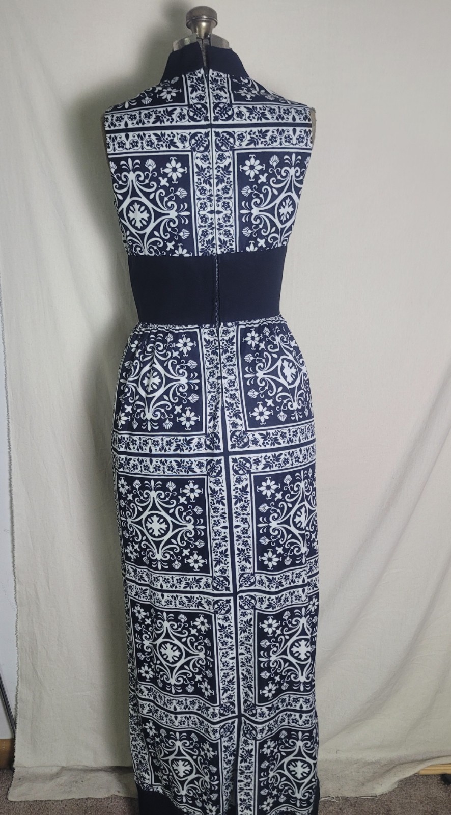 Vintage 60s 70s Black And White Maxi Filigree Greek Italian Dress Size Small