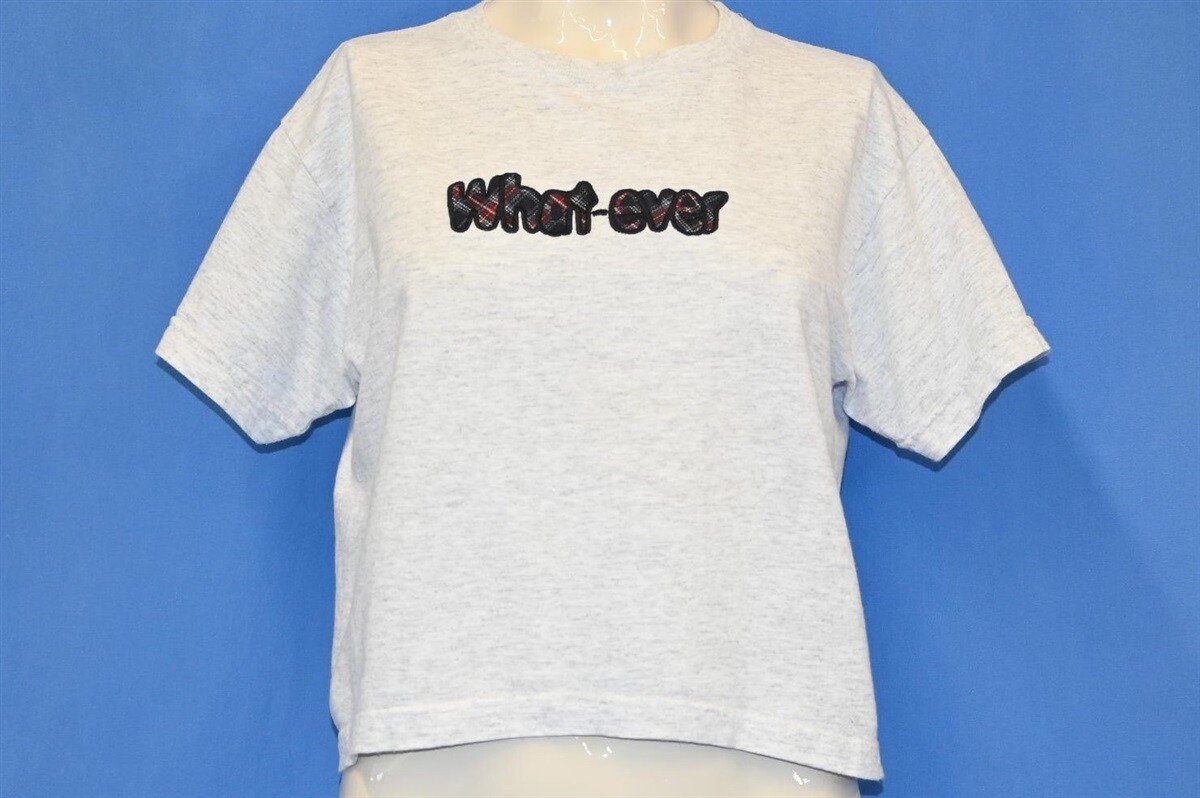 vtg 90s WHAT-EVER PLAID EMBROIDERED HEATHERED GRAY HALF t-shirt WOMEN’S MED M