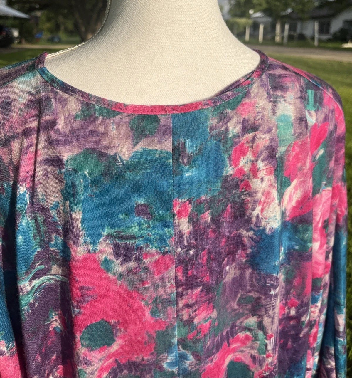 Caftan Lounge Dress Batwing Floral Plus Size Pink Blue Made USA Vintage