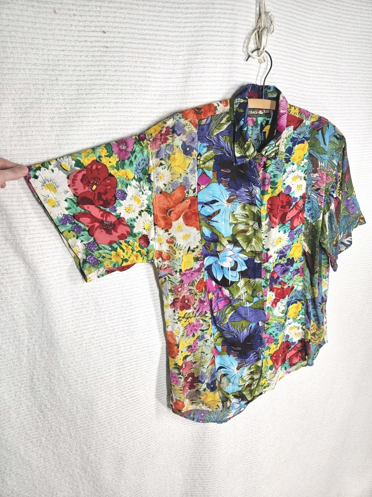 Vintage Patchwork Shirt Sheer Floral 1990s Outback Red 100% Cotton Medium India