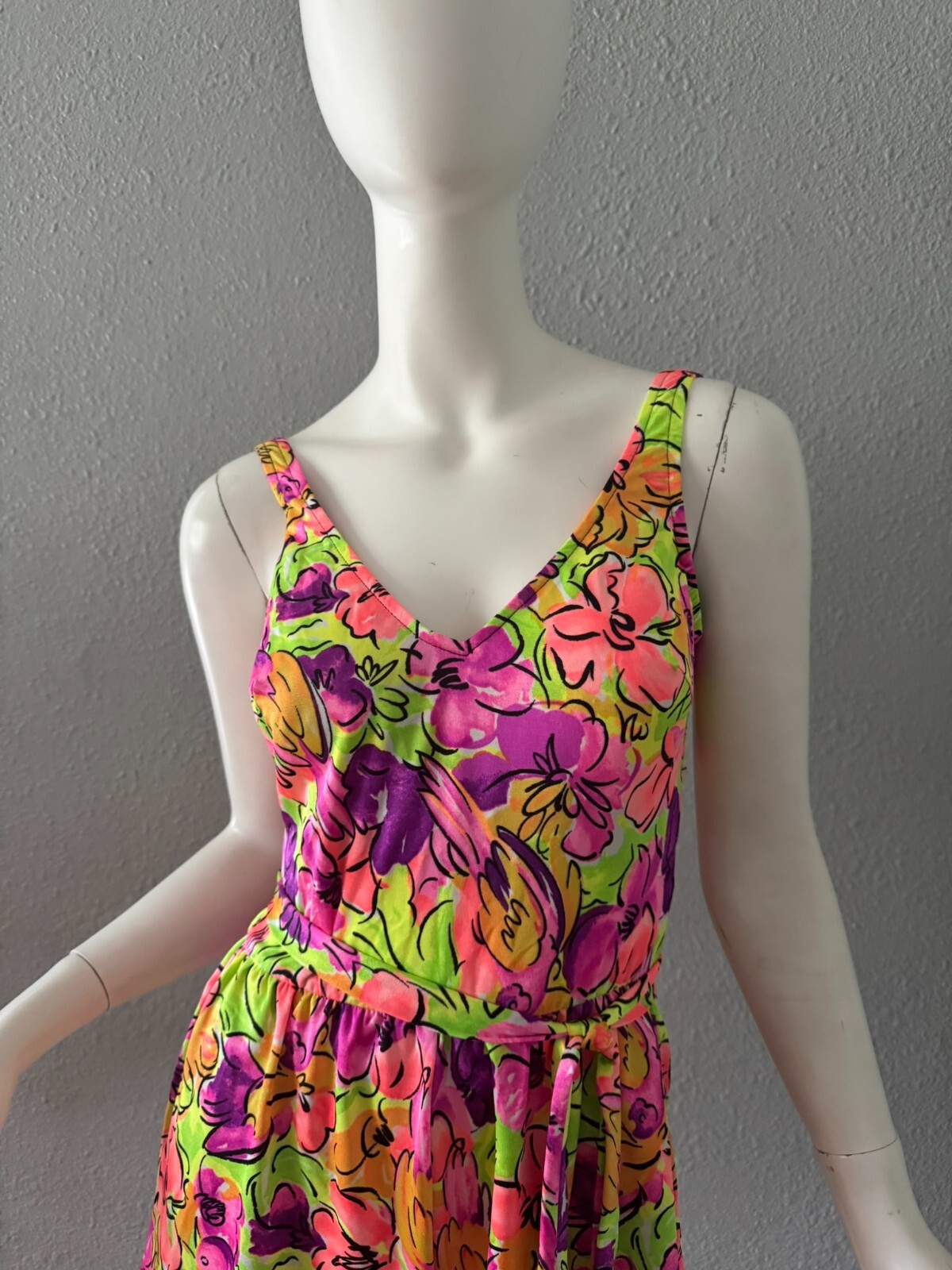 Vintage 80 Neon Colorful Pin Up RETRO Floral Romper Playsuit Swimsuit M