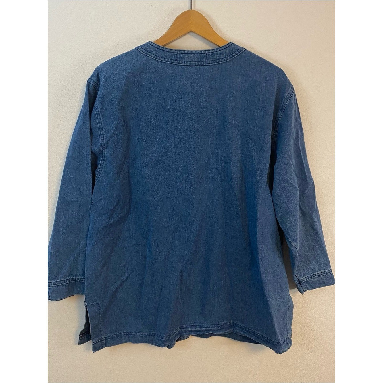 B Blast Vintage Denim Button Up Blouse Patch Pockets Chore Coat Cotton XL