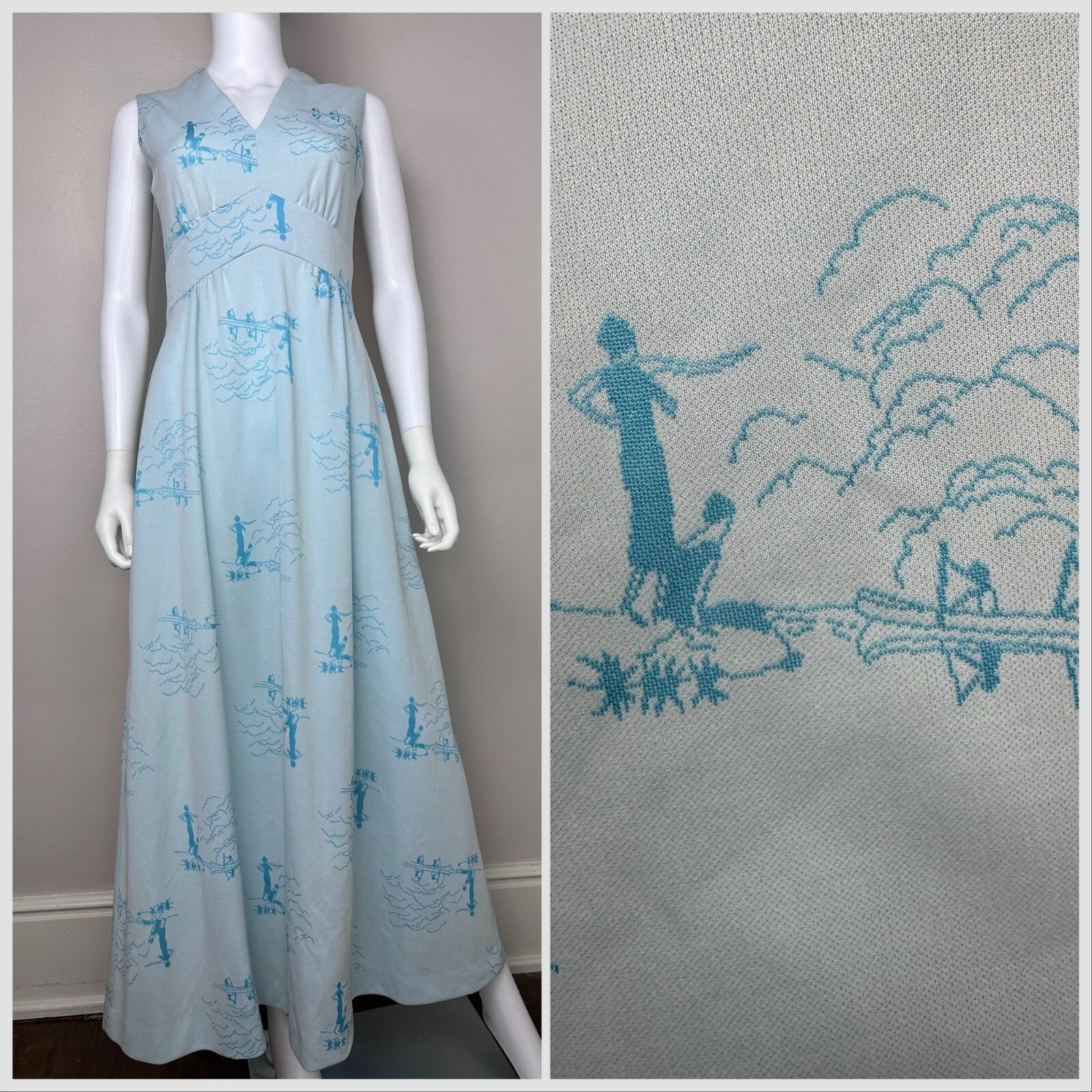 Vintage 1970s Novelty Knit Maxi Dress 70s Leslie Faye Knits Trevira Star Flapper