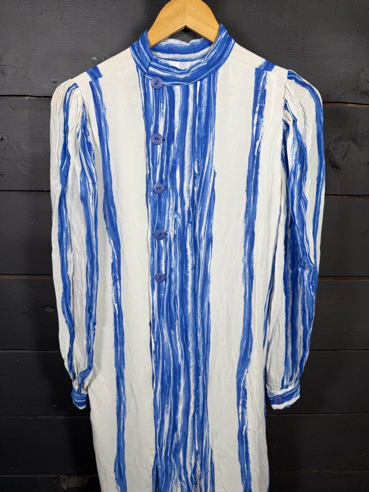 Pauline Trigere dress 80s vintage Saks Fifth Avenue smock neck front button up