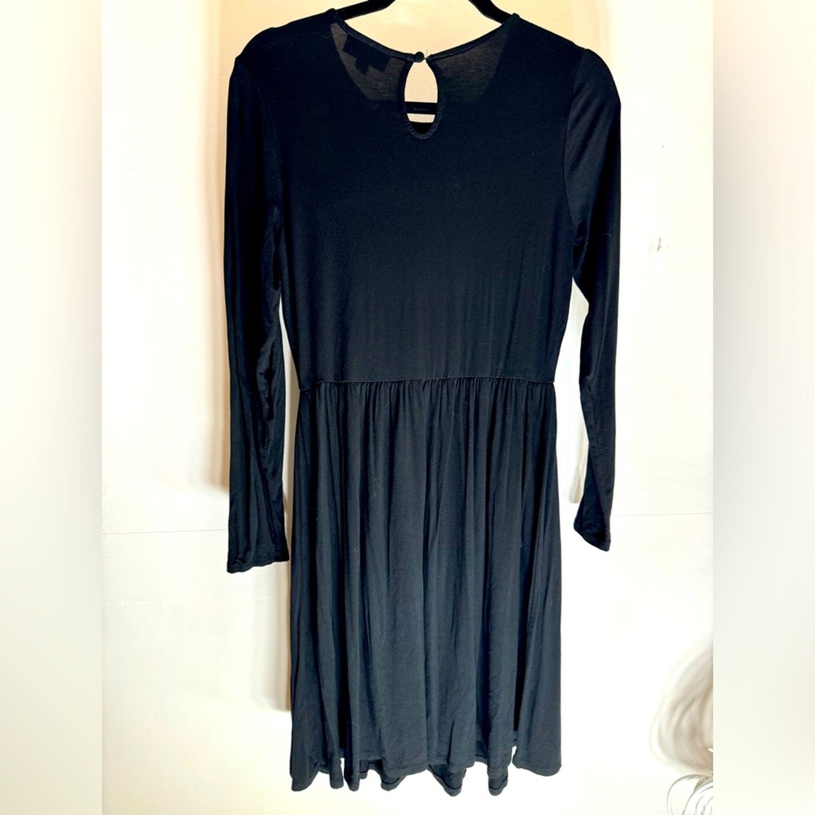 Modcloth Dress Sz Large Medium Black Long Sleeve Flowy Dress Fits 8/10/12