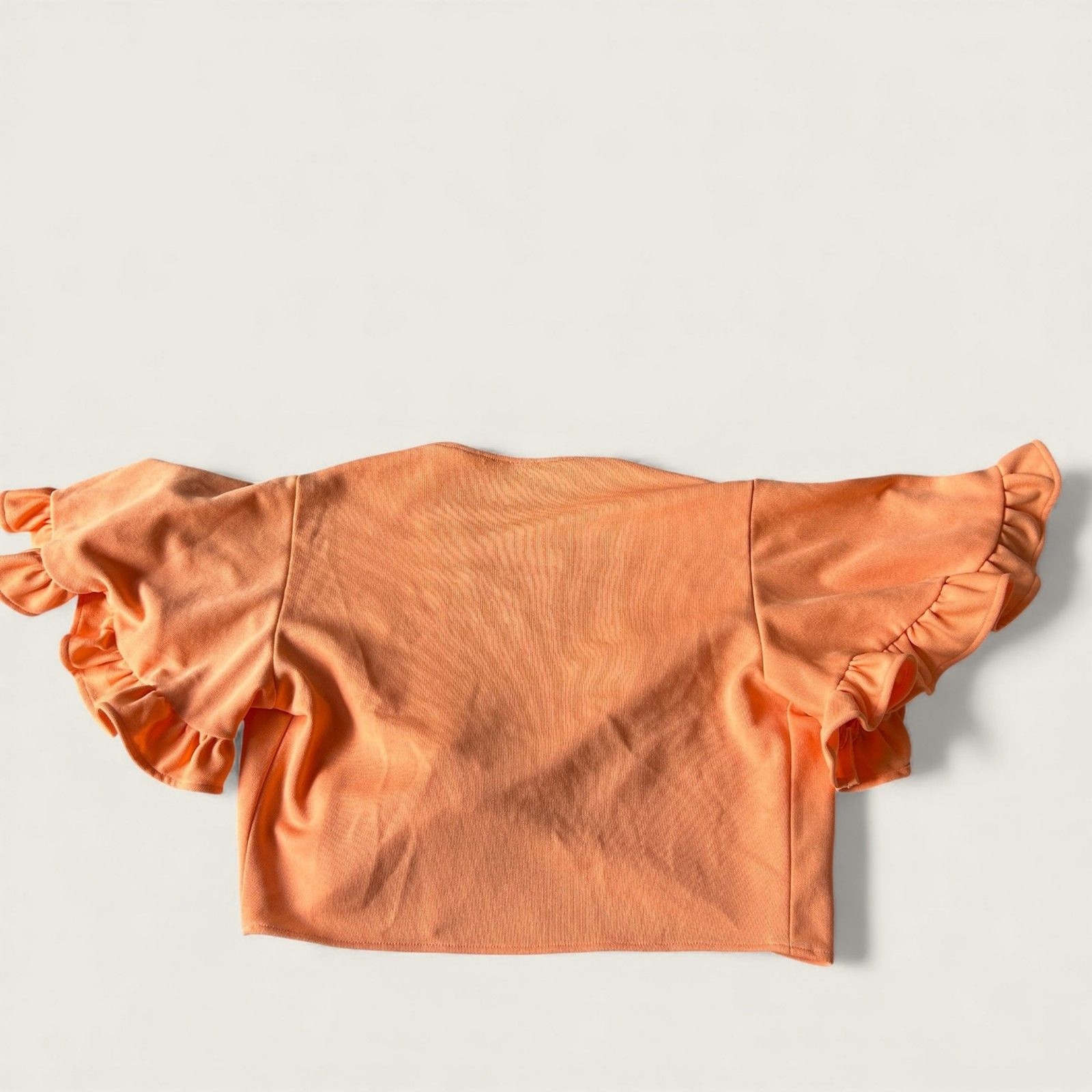 Vintage Peach Ruffle Sleeve Tie Front Crop Top Cottagecore Summer Retro Large