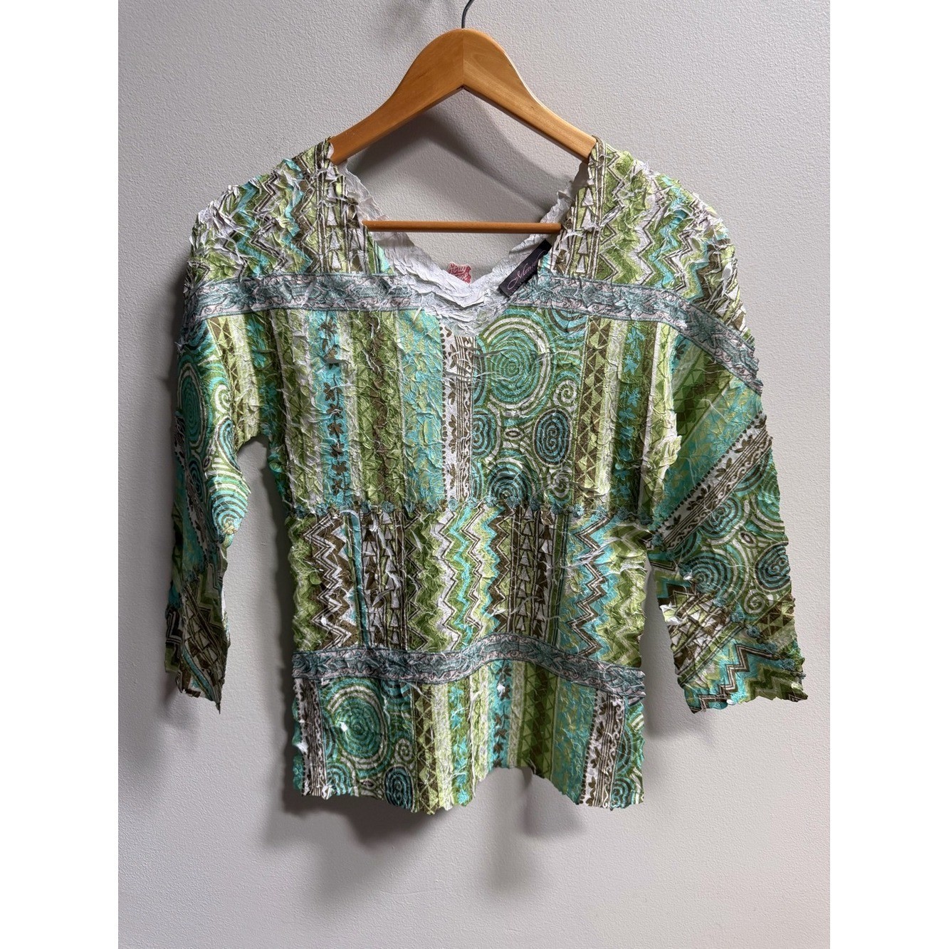 Vintage Y2K Fairycore Crinkle Patchwork Top Artsy Boho Festival Stretch
