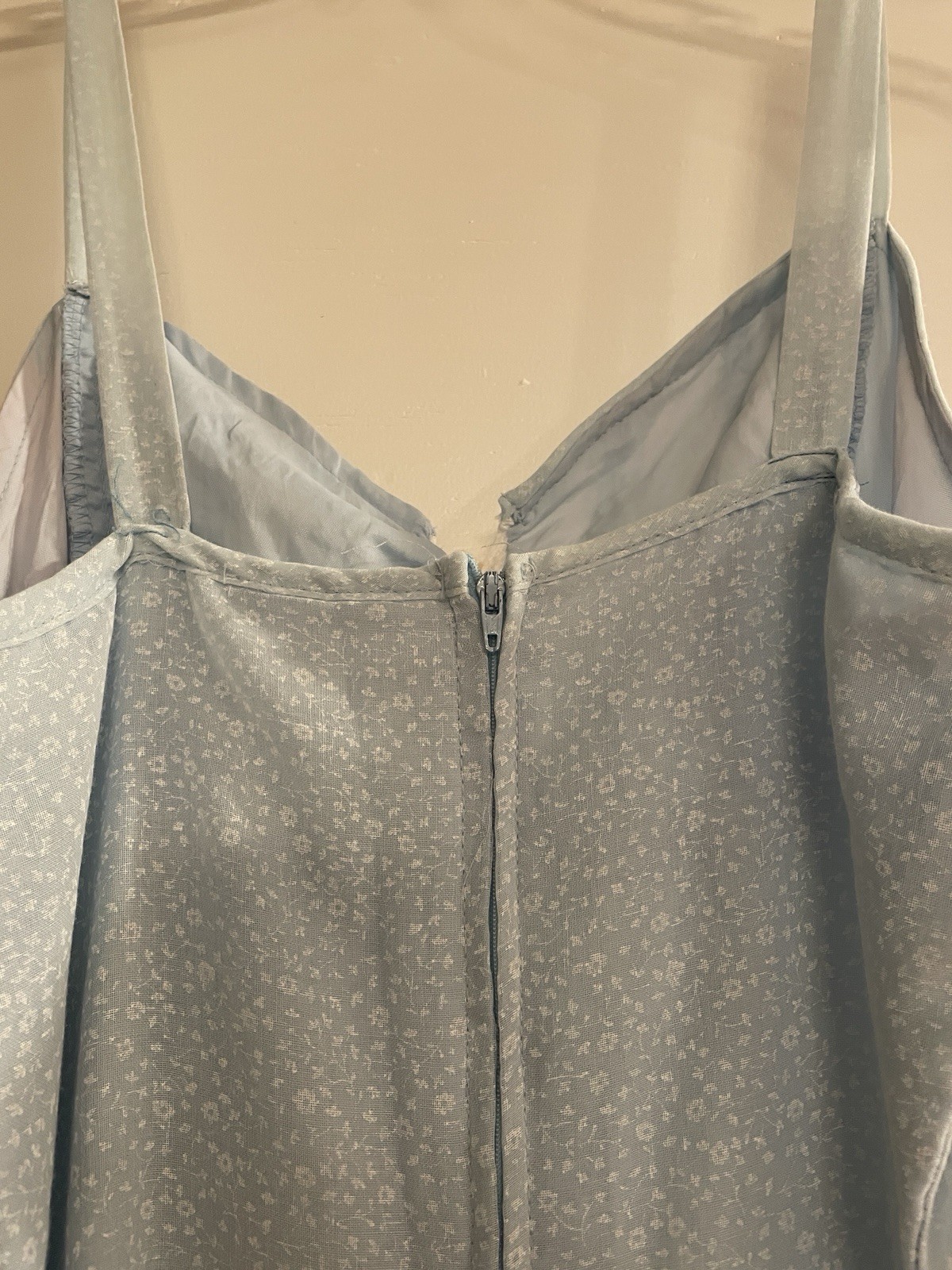 Vintage 1970’s 2Piece Maxie Dress Size Small Pale Blue & White W Bolero Top