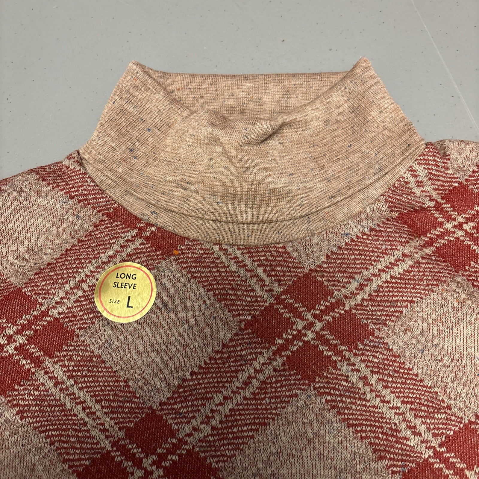 Vintage 70’s Cotton Blend Plaid Turtle Neck Sweater size L N.O.S Unisex