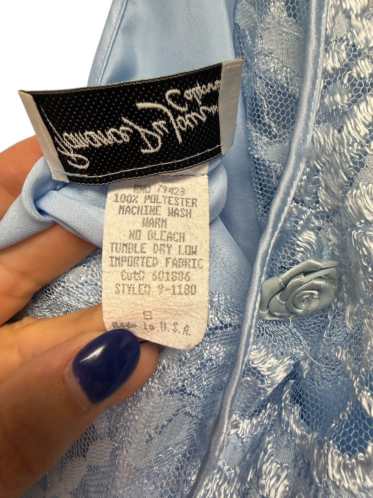 Vintage Romance Du Jour California Liquid Satin Lace Nightgown Slip Dress Blue S
