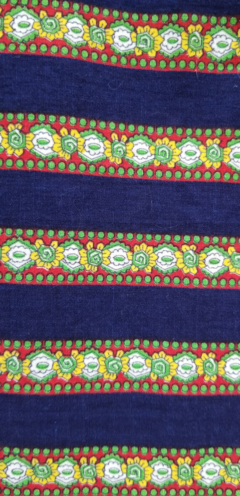 Vintage Blue Red Green Yellow Floral Striped Maxi Skirt – Smocked Waist – M/L