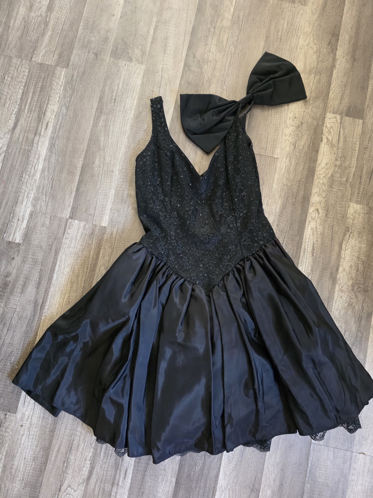 Gunne Sax Black Corset Bow Lace Whimsigoth Dress Baroque Regency Vintage 80s