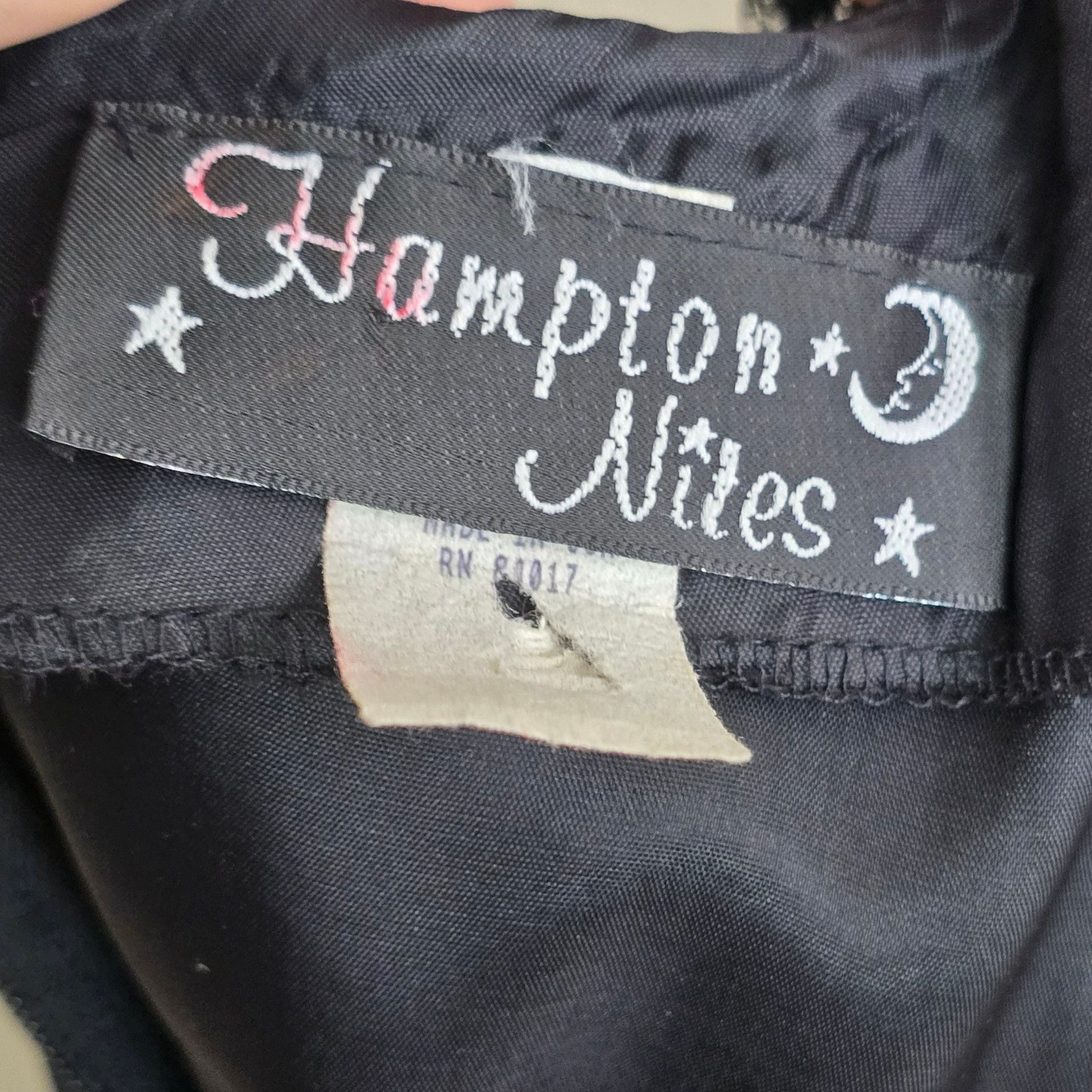 Vintage 90s Hampton Nites Black Dress with Sheer Sleeves and Metal Belt Size 6