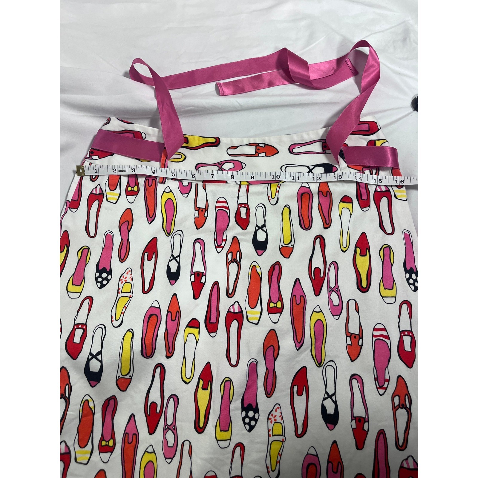 Sandra Vintage Y2K Twee Statement Shoe Print Skirt Sz 6 Pink Satin Bow Coquette