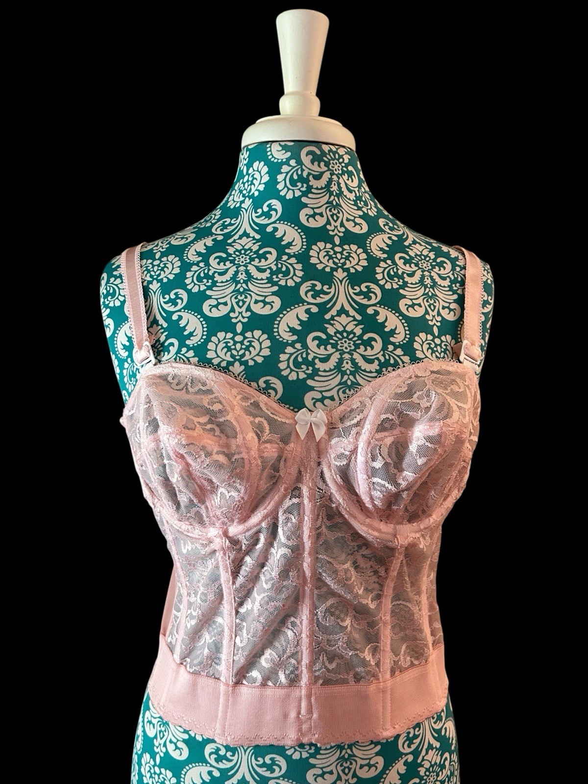 Vintage Corset Bustier Pink Lingerie Bra Crop Top Romantic Coquette Lace 36B Bra