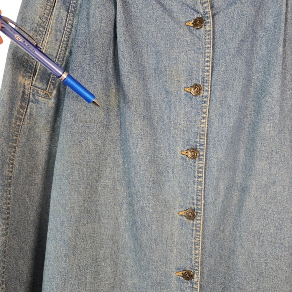 Vnt Lizwear Denim Maxi Button‑Down Coastal Cowgirl Skirt with Brown Belt Size 16