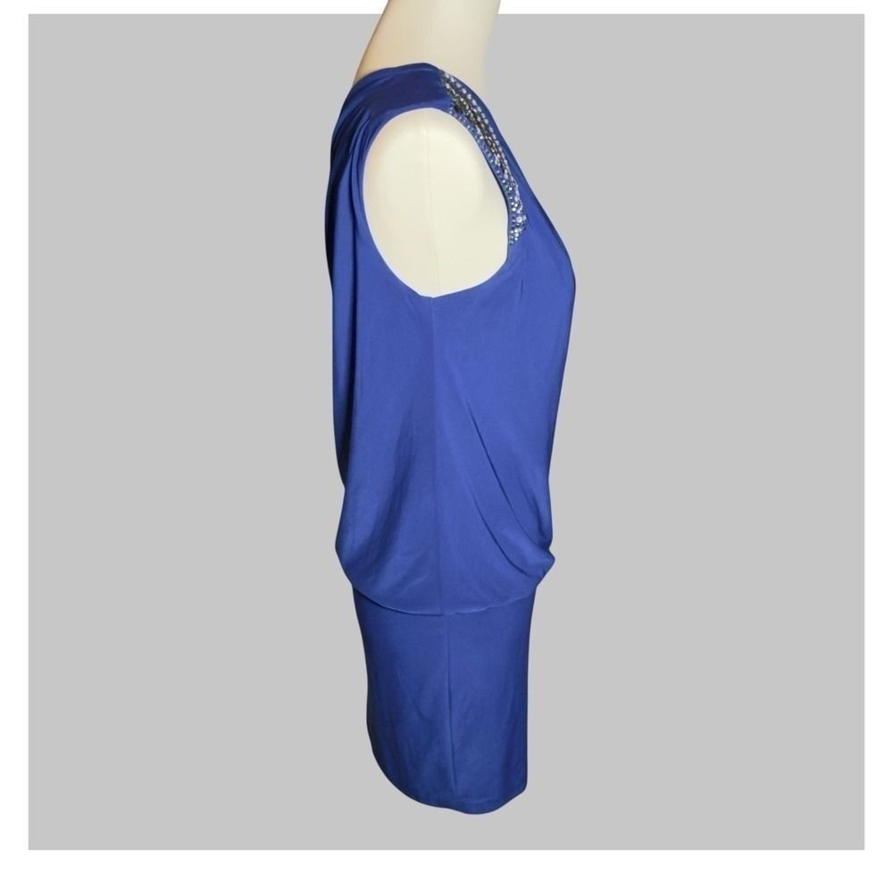 Vintage 1990’s Cache One Shoulder Cobalt Blue Dress With Embellished Shoulder