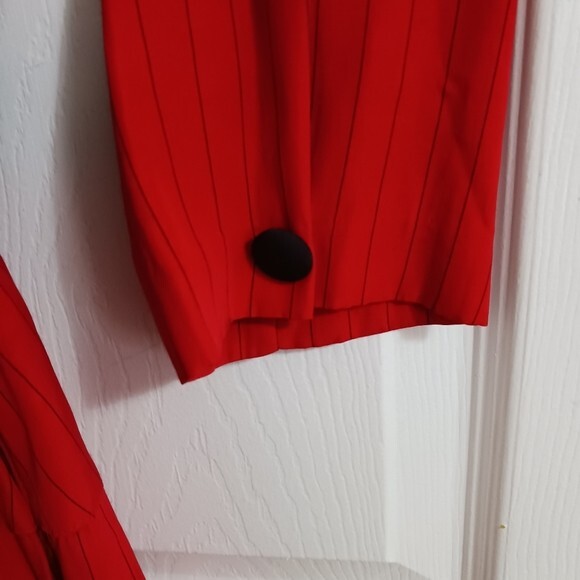 Vintage 1980’s Dress John Roberts Red Dress Med Pleated Pin Stripe Belt
