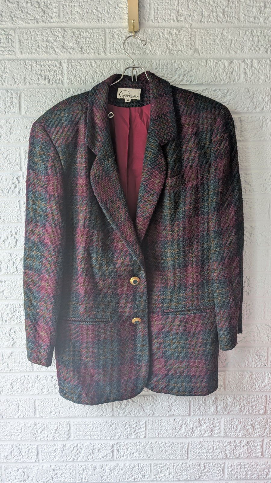 Vintage Cappagallo Size 8 Burgundy plaid Blazer with shoulder pads Business